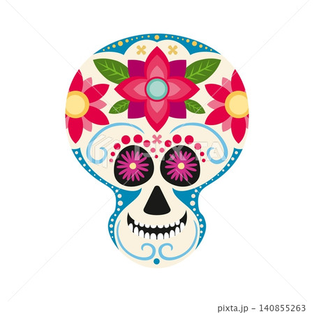 Mexican Dia De Los Muertos Day of dead holiday calavera sugar skull. Cartoon ornate calaca Catrina skeleton cranium with floral pattern. Traditional Mexico festival symbol of Death holiday celebration Mexican Dia De Los Muertos Day of dead holiday calavera sugar skull. Cartoon ornate calaca Catrina skeleton cranium with floral pattern. Traditional Mexico festival symbol of Death holiday celebration 140855263