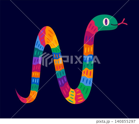 Mexican folk ABC font cartoon letter N. Mexico folk alphabet sign, Mexican ethnic typeset isolated vector letter. Hispanic culture type element or font symbol with colorful cute snake animal Mexican folk ABC font cartoon letter N. Mexico folk alphabet sign, Mexican ethnic typeset isolated vector letter. Hispanic culture type element or font symbol with colorful cute snake animal 140855297