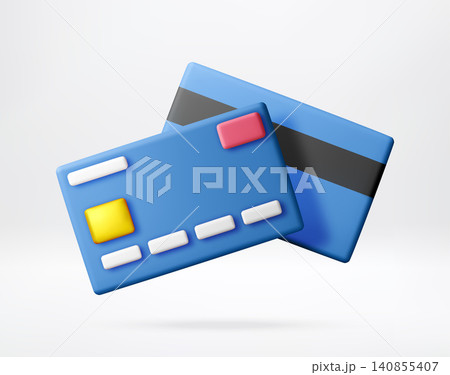 3D Two blue bank credit cards floating in air. 140855407