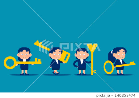 Set cute little business. Businesswoman with key Set cute little business. Businesswoman with key 140855474