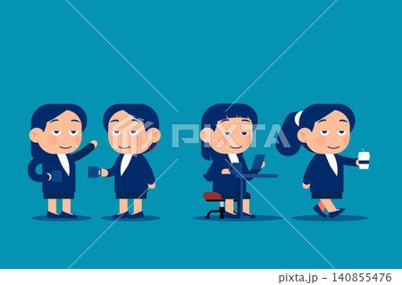 Set cute little business. Businesswoman with coffee time 140855476