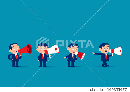 Set cute little business. Businessman with megaphones Set cute little business. Businessman with megaphones 140855477