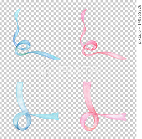 Cute ribbon corner frame, watercolor illustration Cute ribbon corner frame, watercolor illustration 140855526