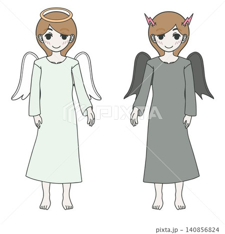 天使と悪魔の格好をした2人の可愛い少女のイラスト ベクターデータ 天使と悪魔の格好をした2人の可愛い少女のイラスト ベクターデータ 140856824