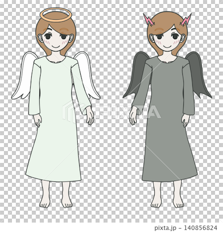 天使と悪魔の格好をした2人の可愛い少女のイラスト ベクターデータ 天使と悪魔の格好をした2人の可愛い少女のイラスト ベクターデータ 140856824