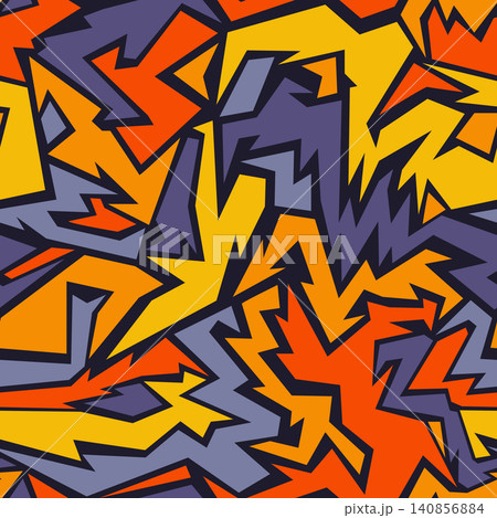 Seamless geometric graffiti 90s style abstract pattern background. A dynamic infinity repeating urban camouflage texture. Seamless geometric graffiti 90s style abstract pattern background. A dynamic infinity repeating urban camouflage texture. 140856884
