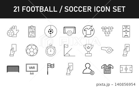 21 Football Soccer Line Icon Set. Outline Sports Vector Collection 21 Football Soccer Line Icon Set. Outline Sports Vector Collection 140856954