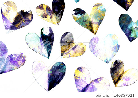 Metallic painted heart shapes on paper romantic futuristic background Metallic painted heart shapes on paper romantic futuristic background 140857021