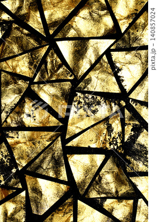 Gold metallic geometric triangle paint background on black paper 140857024