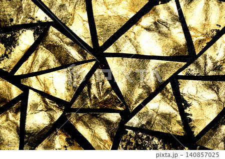 Gold metallic geometric triangle paint background on black paper Gold metallic geometric triangle paint background on black paper 140857025