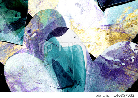 Metallic painted heart shapes on paper romantic futuristic background Metallic painted heart shapes on paper romantic futuristic background 140857032