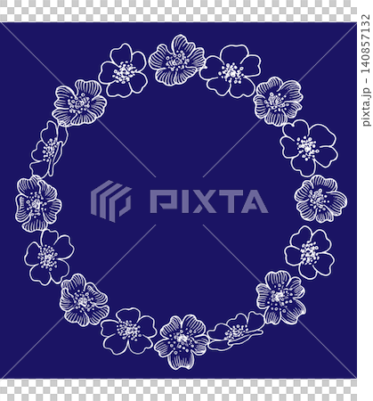 Leedship flower wreath frame (navy background, white lines) Leedship flower wreath frame (navy background, white lines) 140857132