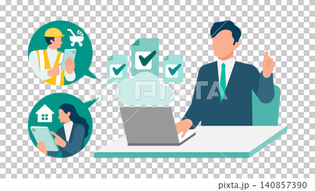 An illustration of a workflow DX system showing a supervisor approving a leave request online and an employee submitting the request via smartphone. An illustration of a workflow DX system showing a supervisor approving a leave request online and an employee submitting the request via smartphone. 140857390