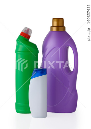Plastic Detergent and Fabric Softener Containers Isolated on White Background Plastic Detergent and Fabric Softener Containers Isolated on White Background 140857433