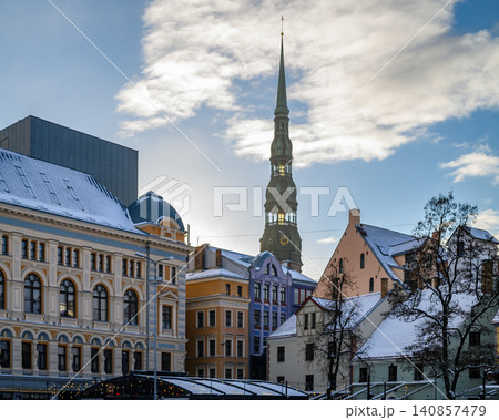 Picturesque View of Riga Old Town with St. Peter Church Spire, Latvia Picturesque View of Riga Old Town with St. Peter Church Spire, Latvia 140857479