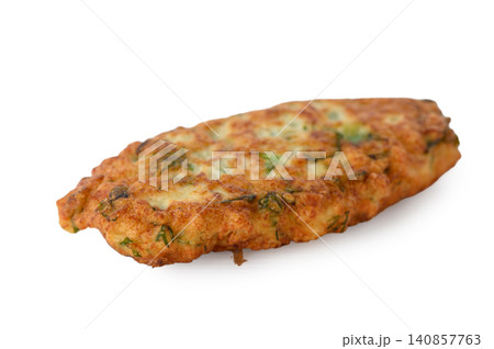 Chicken and Zucchini Fritters with Herbs Isolated on White 140857763