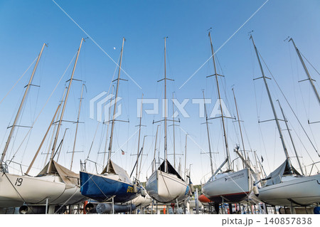 Sailboats stored in marina on Lake Garda in Salo Italy 140857838
