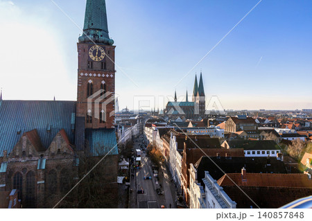 Lubeck aerial view of historic old town Lubeck aerial view of historic old town 140857848