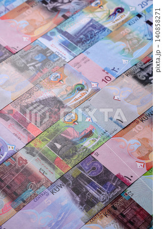 Kuwait paper money, dinar banknotes as currency for exchange or travel. Kuwaiti money Kuwait paper money, dinar banknotes as currency for exchange or travel. Kuwaiti money 140858271