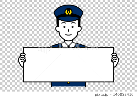 横長の看板を持つ男性警察官 140858416