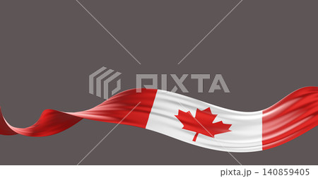 Canadian flag ribbon flowing isolated on grey background with copy space design for canada day banner 3D render Canadian flag ribbon flowing isolated on grey background with copy space design for canada day banner 3D render 140859405