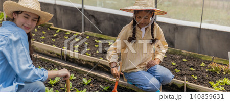 Smiling students Different ethnicities in farm vegetable Smiling students Different ethnicities in farm vegetable 140859631