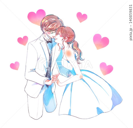 向かい合う新郎新婦 ハート 向かい合う新郎新婦 ハート 140859831