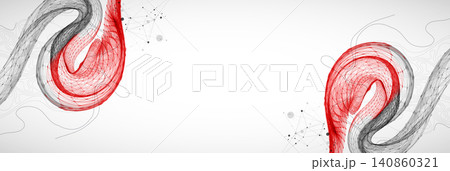 Abstract scientific illustration of wireframe wave, black and red line art on white background. Vector Abstract scientific illustration of wireframe wave, black and red line art on white background. Vector 140860321