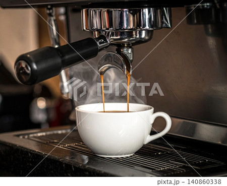 professional espresso machine brewing coffee 140860338