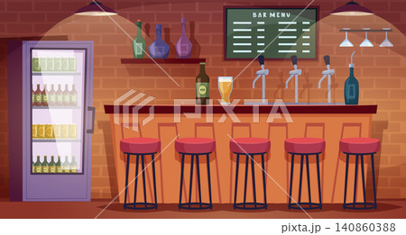 Bar seating. Vector background composition includes assorted bar stools with modern wooden and upholstered styles forming a exact interior collection Bar seating. Vector background composition includes assorted bar stools with modern wooden and upholstered styles forming a exact interior collection 140860388
