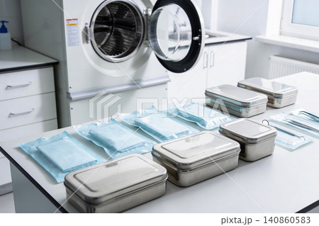 Sterilization equipment and sterile medical supplies ready for use in a clinic Sterilization equipment and sterile medical supplies ready for use in a clinic 140860583