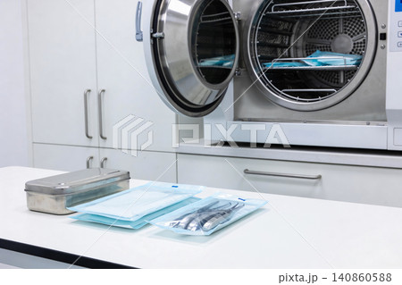 Sterilization equipment and dental tools ready for use in a clean clinic environment Sterilization equipment and dental tools ready for use in a clean clinic environment 140860588