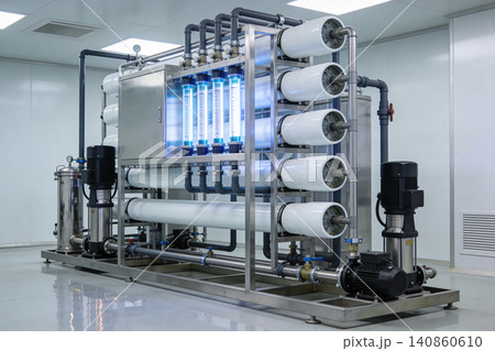 Industrial water purification system with UV sterilization and reverse osmosis modules 140860610