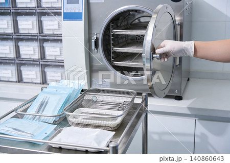 Sterilization process in a medical facility with autoclave and sterile instruments Sterilization process in a medical facility with autoclave and sterile instruments 140860643