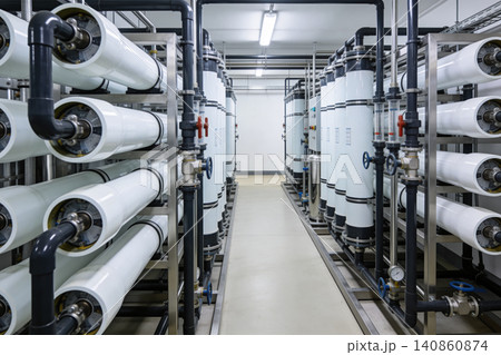 Industrial water filtration system with large membrane housings and piping Industrial water filtration system with large membrane housings and piping 140860874