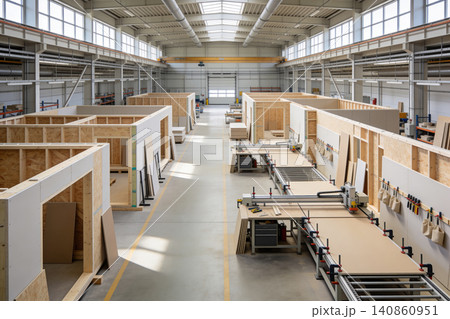 Modern factory interior with modular building components under construction 140860951