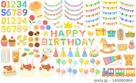 誕生日のかわいいイラスト素材セット 誕生日のかわいいイラスト素材セット 140860964