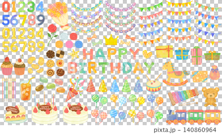 誕生日のかわいいイラスト素材セット 誕生日のかわいいイラスト素材セット 140860964