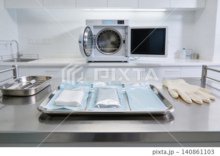 Sterilization equipment and dental tools ready for use in a clean clinic setting Sterilization equipment and dental tools ready for use in a clean clinic setting 140861103