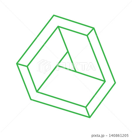 Impossible shapes. Logo. Sacred geometry. Optical illusion. Abstract eternal geometric objects. Optical art. Impossible geometry green symbol on a white background. Line art. Escher style. 140861205