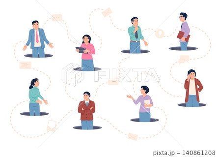 Business people connect concept. Coworking persons, work online network. Colleagues connecting via email, messengers, cloud service. Modern job style recent vector scene 140861208