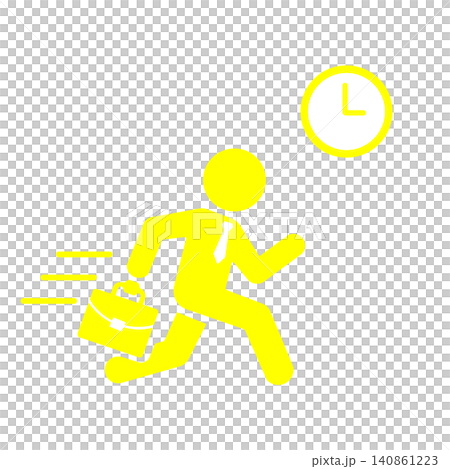 遅刻しそうで急いで走るビジネスマンピクトグラム(黄色) 遅刻しそうで急いで走るビジネスマンピクトグラム(黄色) 140861223