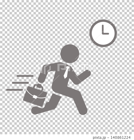 A pictogram (gray) of a businessman running in a hurry because he's about to be late. A pictogram (gray) of a businessman running in a hurry because he's about to be late. 140861224