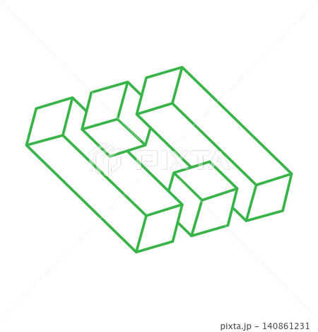 Impossible optical illusion shapes. Logo. Optical art objects. Impossible figure. Line art. Unreal green geometric object. Impossible optical illusion shapes. Logo. Optical art objects. Impossible figure. Line art. Unreal green geometric object. 140861231