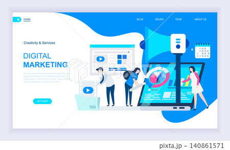 Modern flat design concept of Digital Marketing with decorated small people character for website and mobile website development. UI and UX design. Landing page template. Vector illustration. 140861571