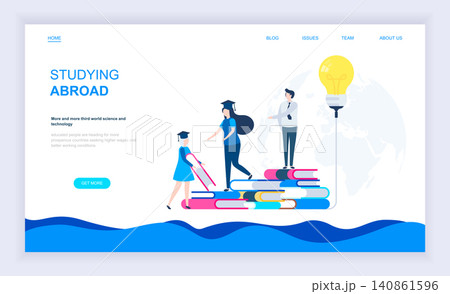 Modern flat design concept of Studying Abroad with decorated small people character for website and mobile website development. UI and UX design. Landing page template. Vector illustration. Modern flat design concept of Studying Abroad with decorated small people character for website and mobile website development. UI and UX design. Landing page template. Vector illustration. 140861596