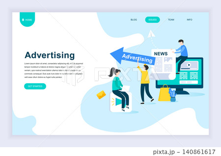 Modern flat design concept of Advertising and Promotion for website and mobile website development. Landing page template. Social media campaign, marketing research. Vector illustration. 140861617