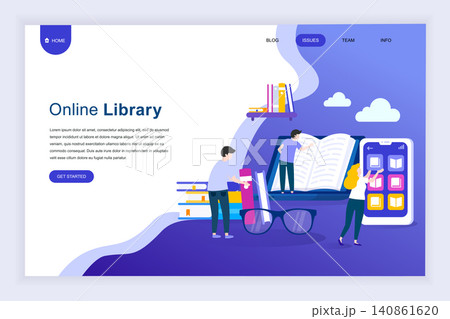Modern flat design concept of Online Library for website and mobile website development. Landing page template. Technology and literature, digital culture on media library. Vector illustration. Modern flat design concept of Online Library for website and mobile website development. Landing page template. Technology and literature, digital culture on media library. Vector illustration. 140861620