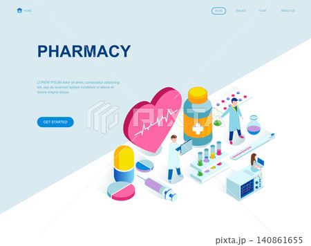Modern flat design isometric concept of Pharmacist in Pharmacy decorated people character for website and mobile website development. Isometric landing page template. Vector illustration. Modern flat design isometric concept of Pharmacist in Pharmacy decorated people character for website and mobile website development. Isometric landing page template. Vector illustration. 140861655