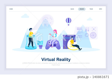 Virtual augmented reality glasses modern flat design concept. Entertaining and people concept. Landing page template. Conceptual flat vector illustration for web page, website and mobile website. Virtual augmented reality glasses modern flat design concept. Entertaining and people concept. Landing page template. Conceptual flat vector illustration for web page, website and mobile website. 140861671